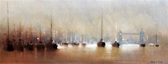 § Anthony Robert Klitz (1917-2000) The Thames, looking towards Tower Bridge, 12 x 30in.